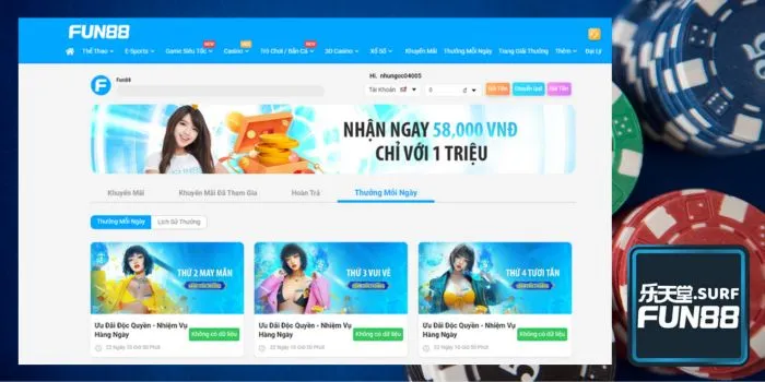 Thưởng mỗi ngày Fun88 - ưu đãi hay không nên bỏ lỡ